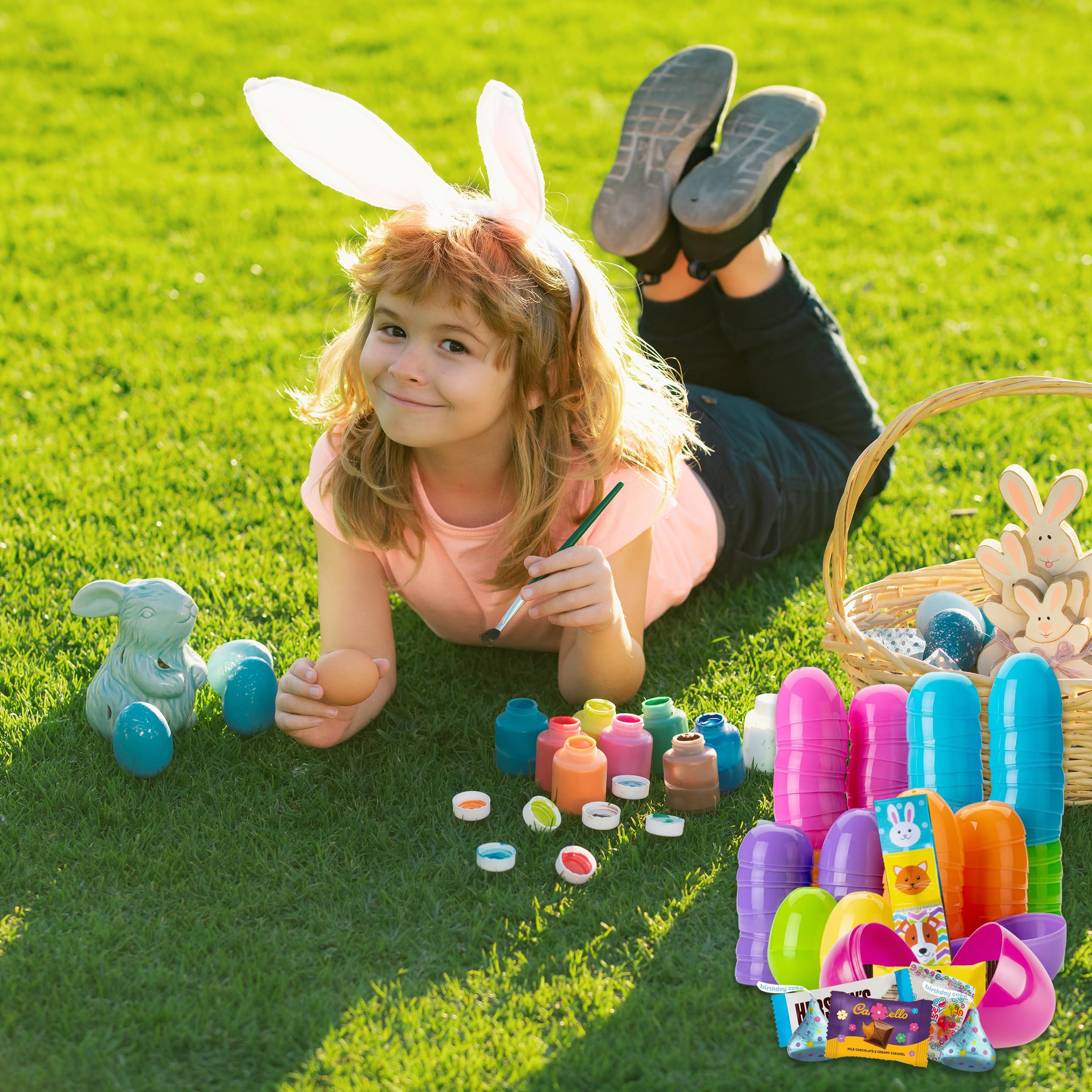 Partypom colorful Easter eggs for indoor or outdoor hunts, great for group events.