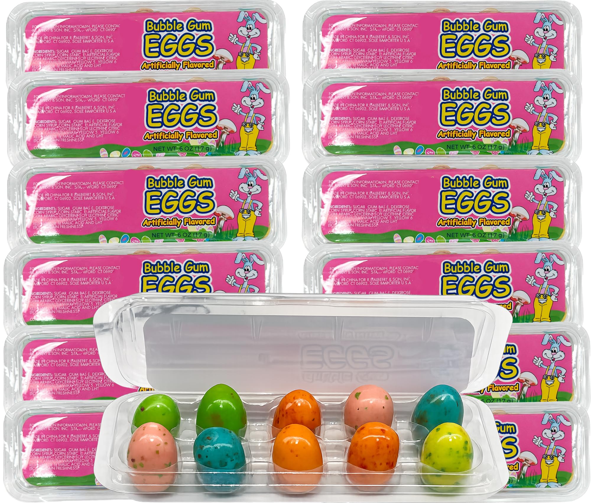 Partypom Easter bubble gum eggs in bulk pack for colorful egg hunts.