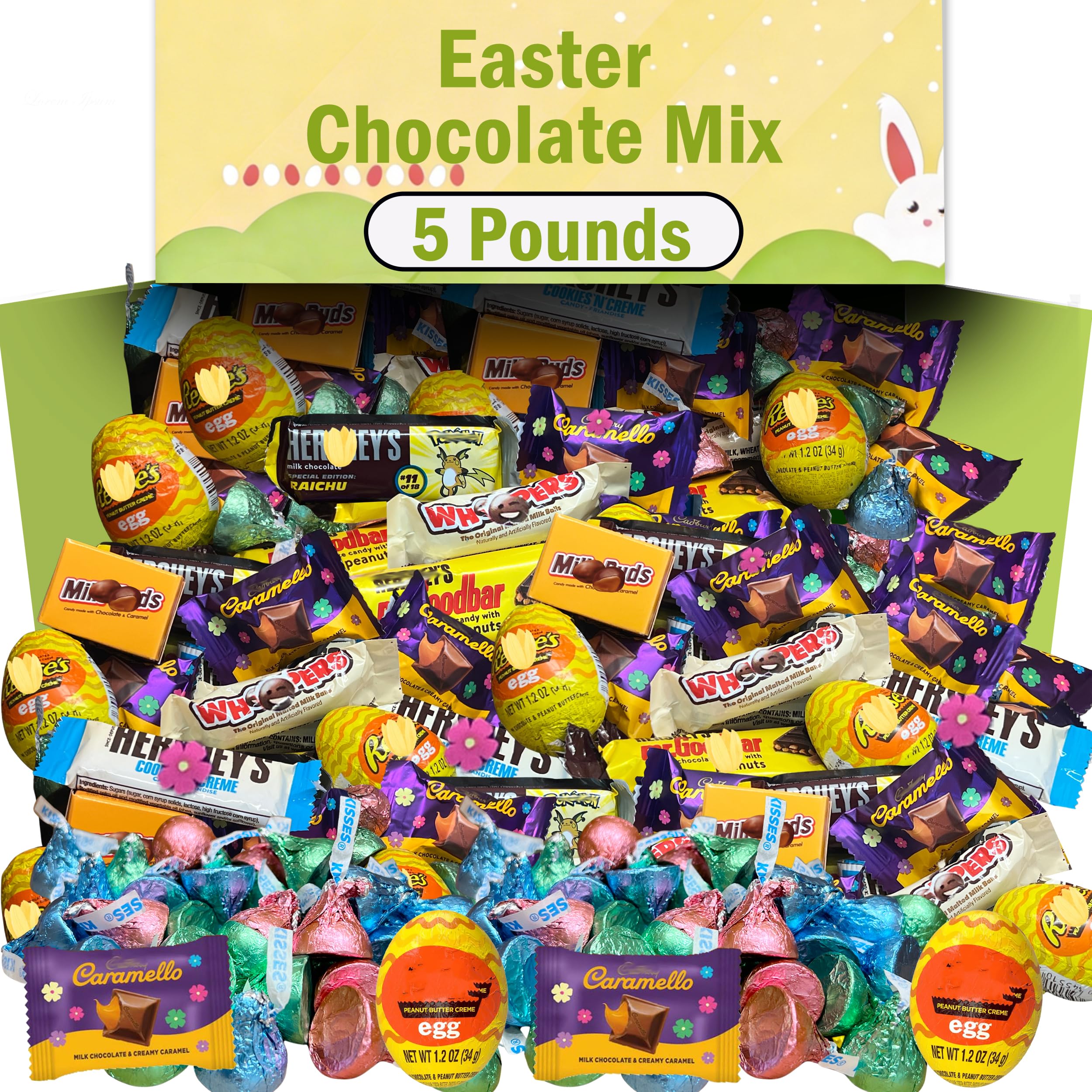 Partypom Easter chocolate candy mix 5lb bulk, ideal for egg hunts and festive baskets.