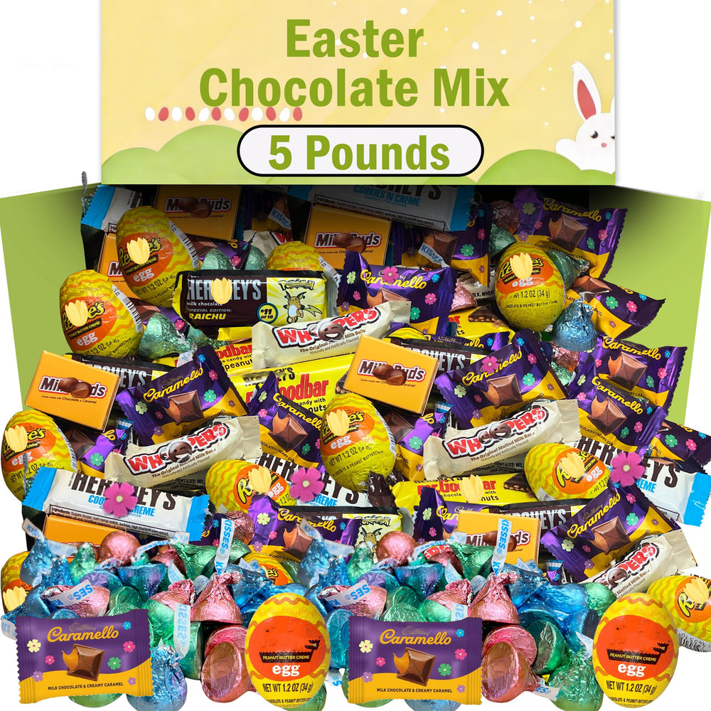 Partypom Easter chocolate candy mix 5lb bulk, ideal for egg hunts and festive baskets.