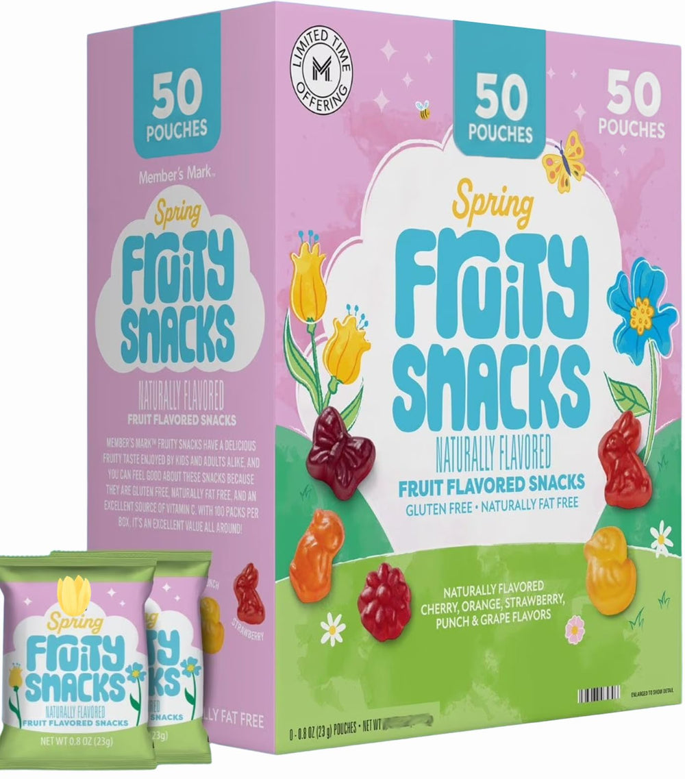 Partypom Easter fruity snacks bag with individually wrapped treats for egg hunts.