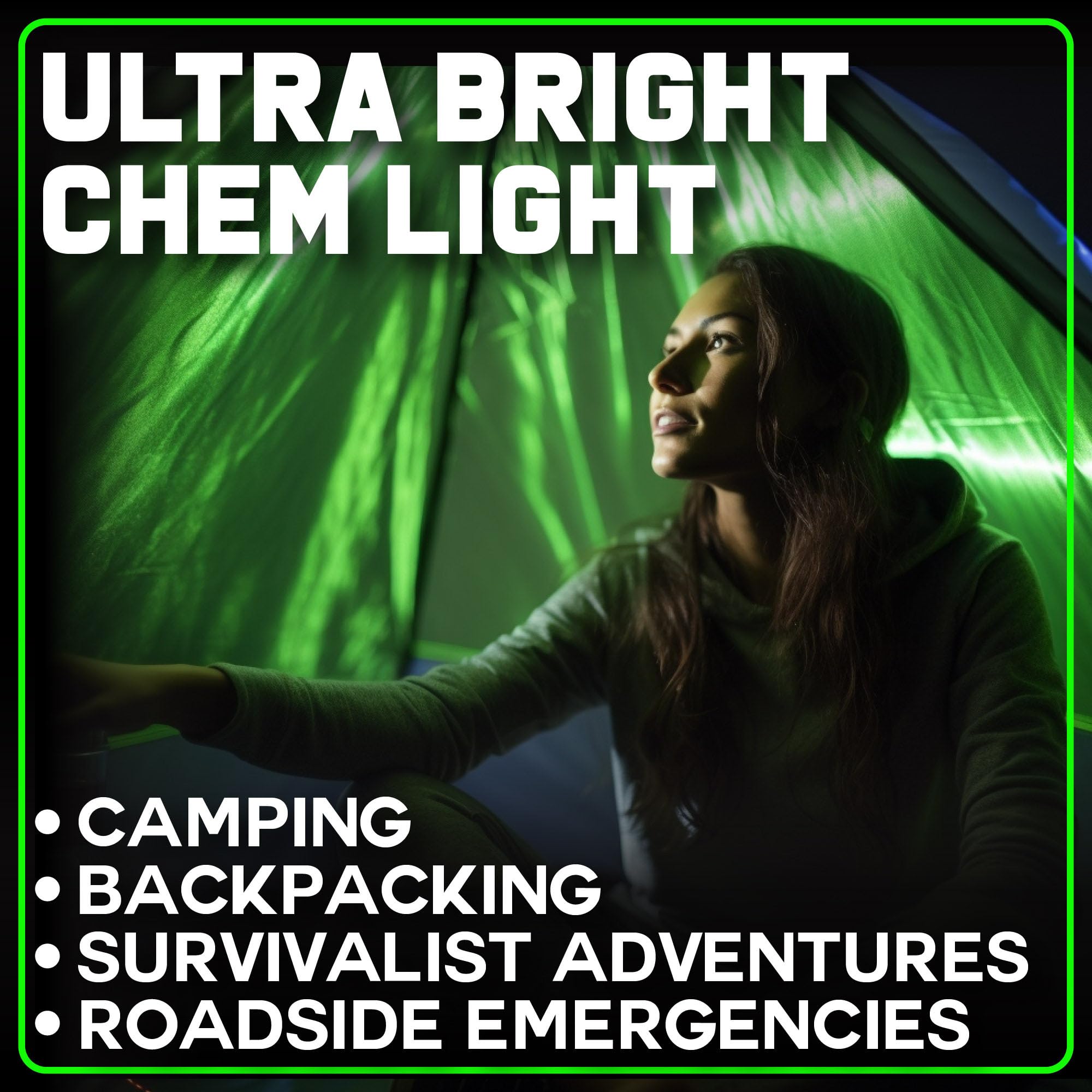 Close-up of PartySticks military-grade chem light, high-visibility glow.