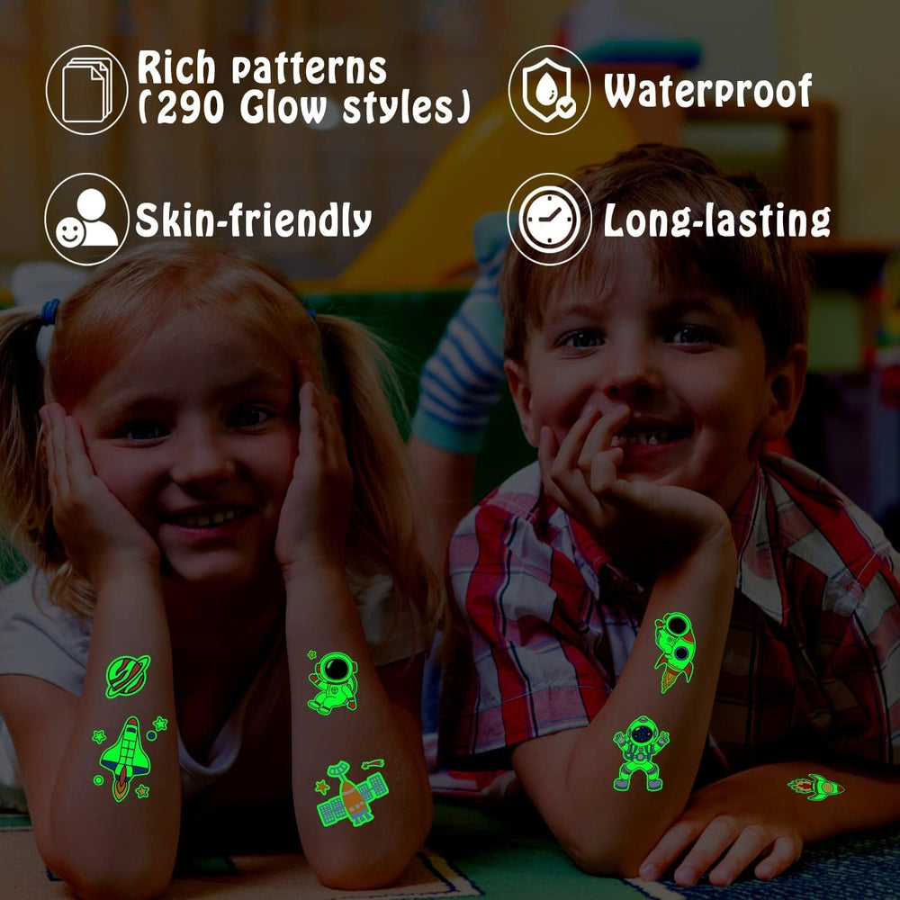 Partywind star tattoo, twinkling glow-in-the-dark element for rewards.