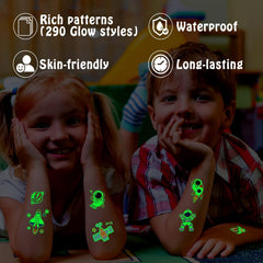 Partywind star tattoo, twinkling glow-in-the-dark element for rewards.