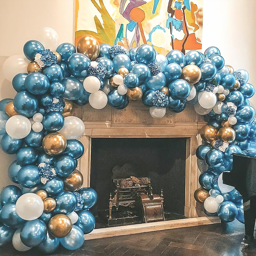 PartyWoo balloon arch garland setup in blue creates a festive backdrop