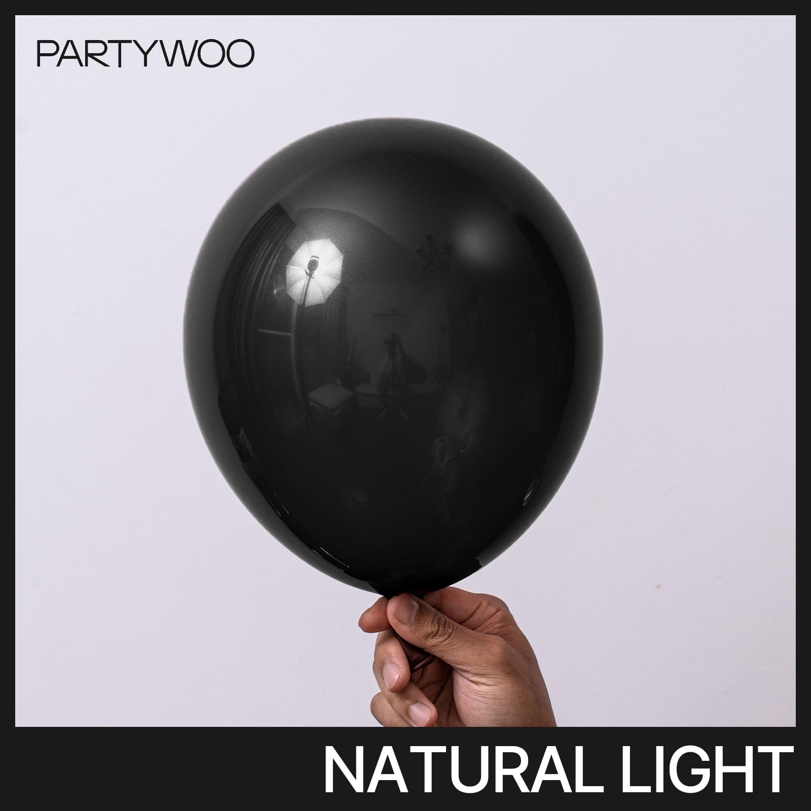 PartyWoo black balloons 12-inch set for easy balloon garlands and vibrant party decor.