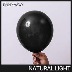 PartyWoo black balloons 12-inch set for easy balloon garlands and vibrant party decor.