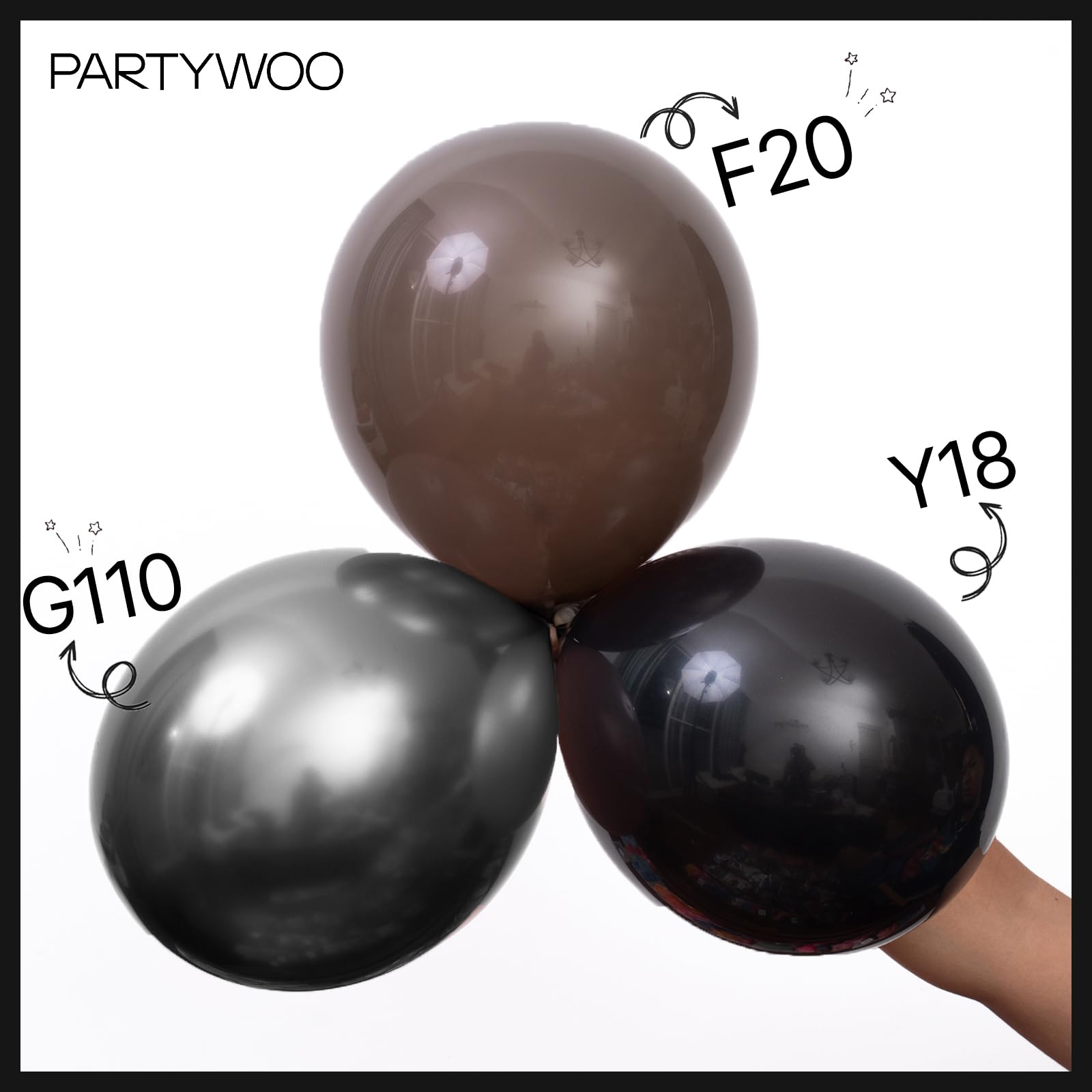 PartyWoo 5-inch black balloons create compact garland accents with budget-friendly bulk.