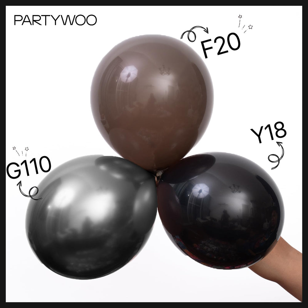 PartyWoo 5-inch black balloons create compact garland accents with budget-friendly bulk.
