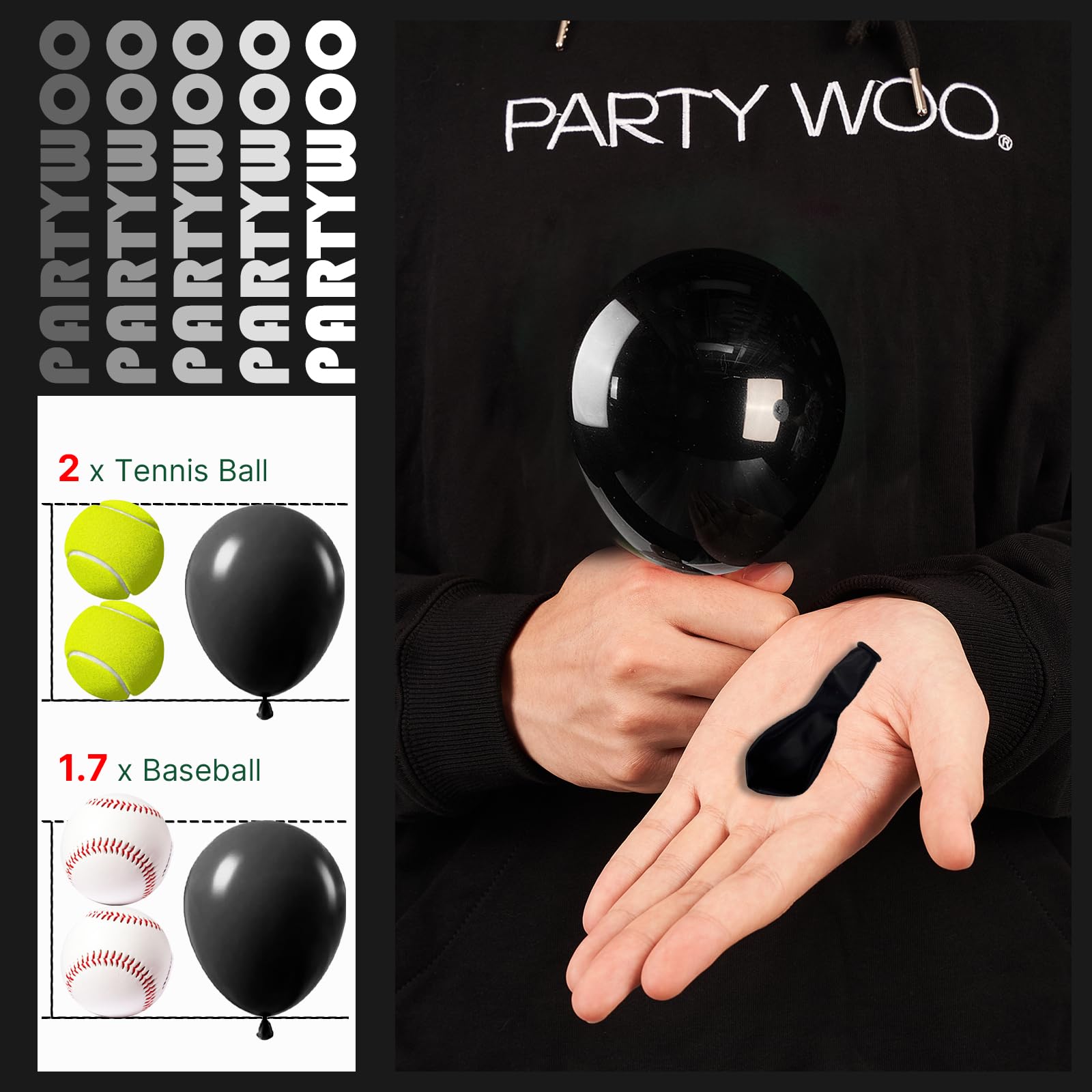 PartyWoo black matte balloons form an elegant wedding arch.