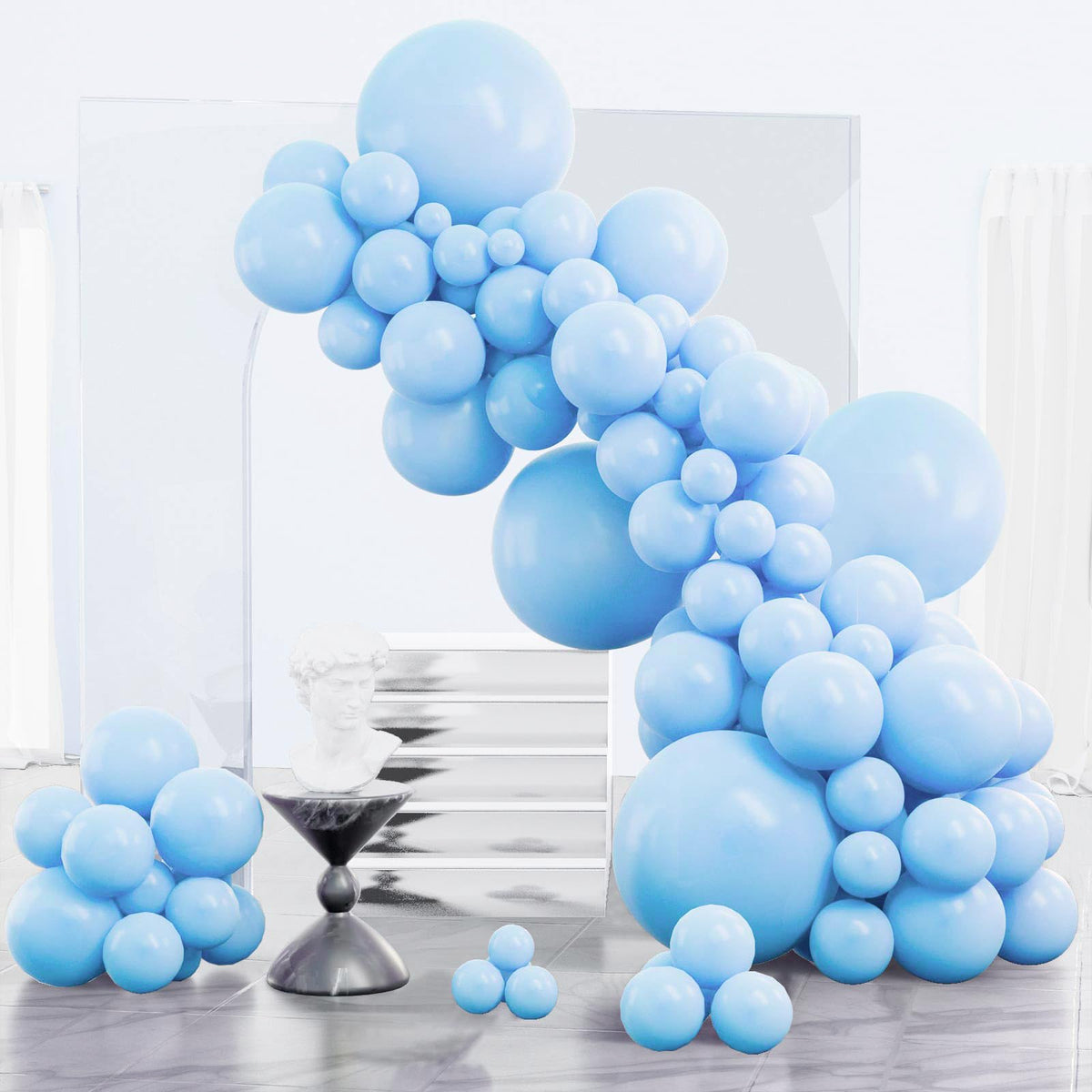 PartyWoo light blue 18-inch balloons arranged in an arch for a centerpiece.