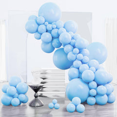 PartyWoo light blue 18-inch balloons arranged in an arch for a centerpiece.