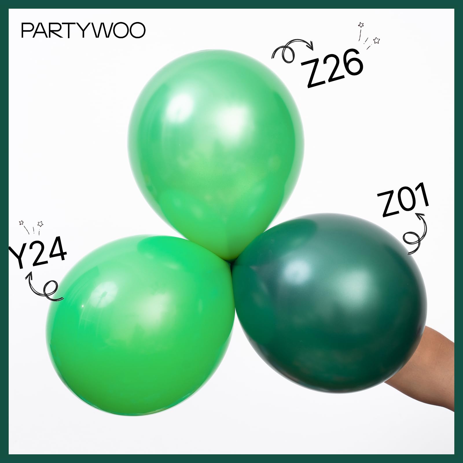 PartyWoo pearl dark green 10 inch balloons perfect for mixed size arrangements.