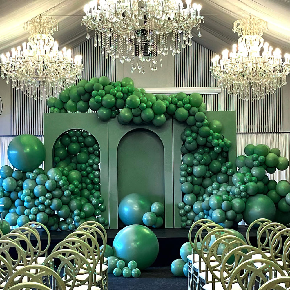 PartyWoo pearl dark green 5 inch balloons ideal for tiny accents and air filled layouts.