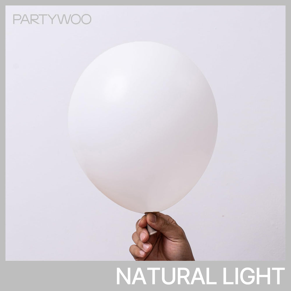 PartyWoo 12-inch white balloons provide sturdy accents for arches