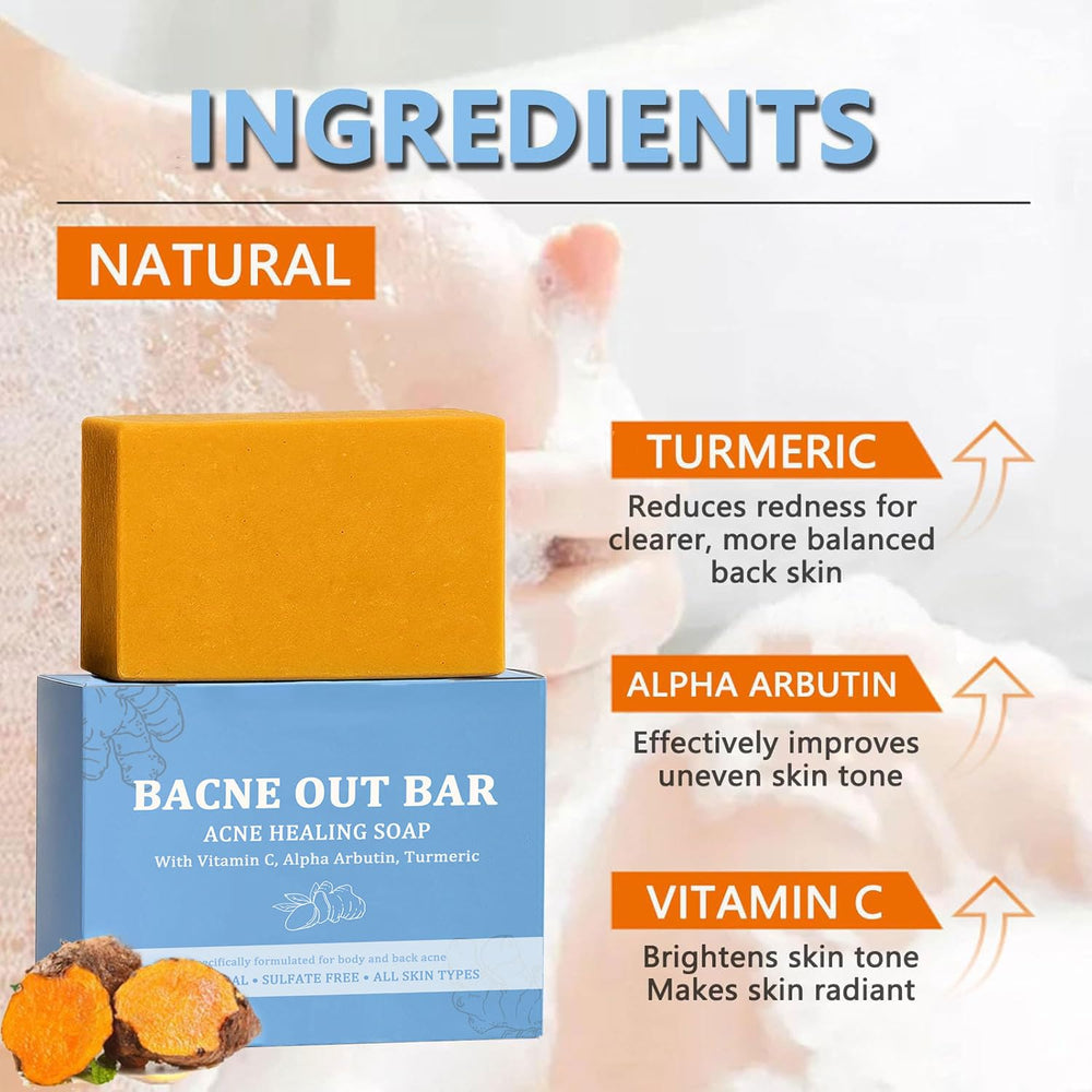 Turmeric-infused PARWENE Bacne Out Bar close-up showing nourishing ingredients.