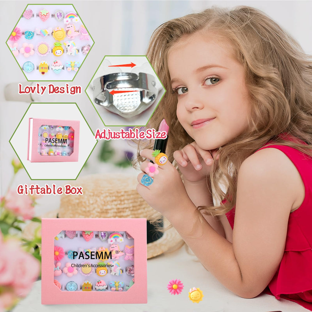 PASEMM adjustable rings on tiny fingers for comfortable pretend wear.