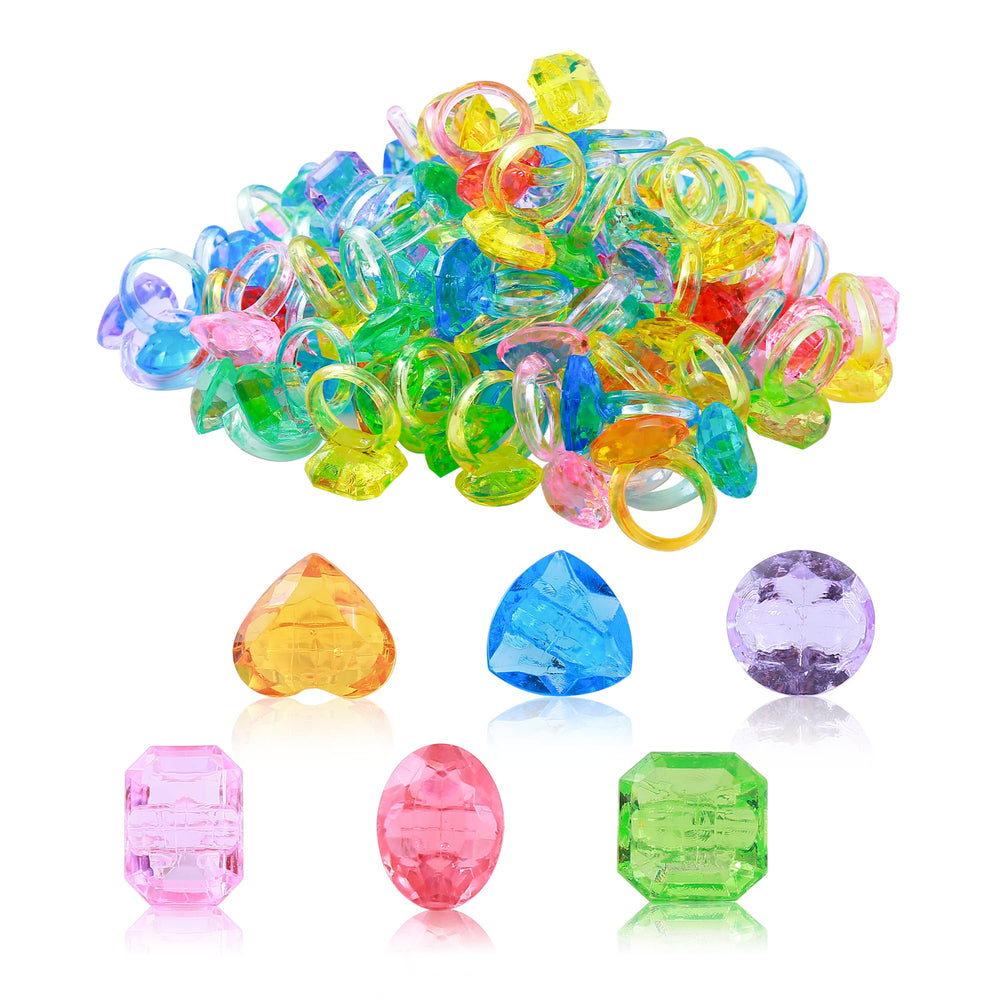 PASEMM gem rings full bag for colorful dress-up play and party prizes.