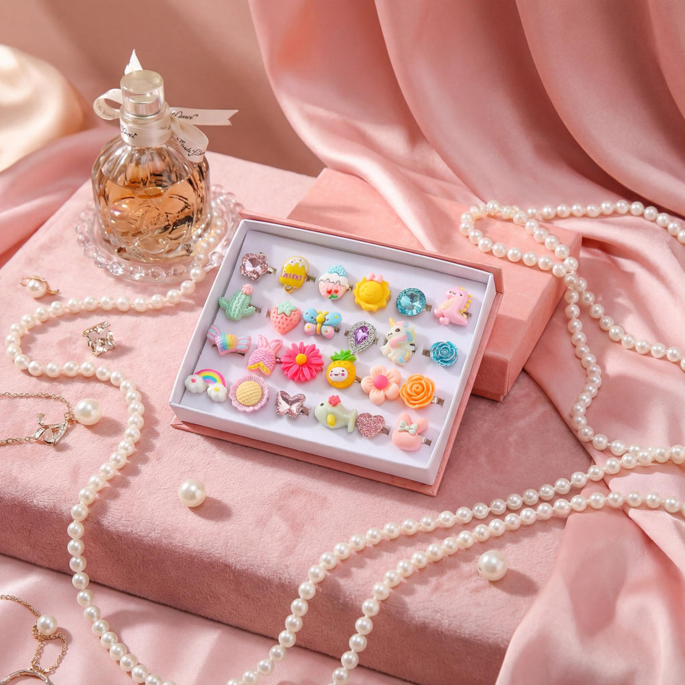 PASEMM pink gift box showcases the ready-to-gift pretend play rings.