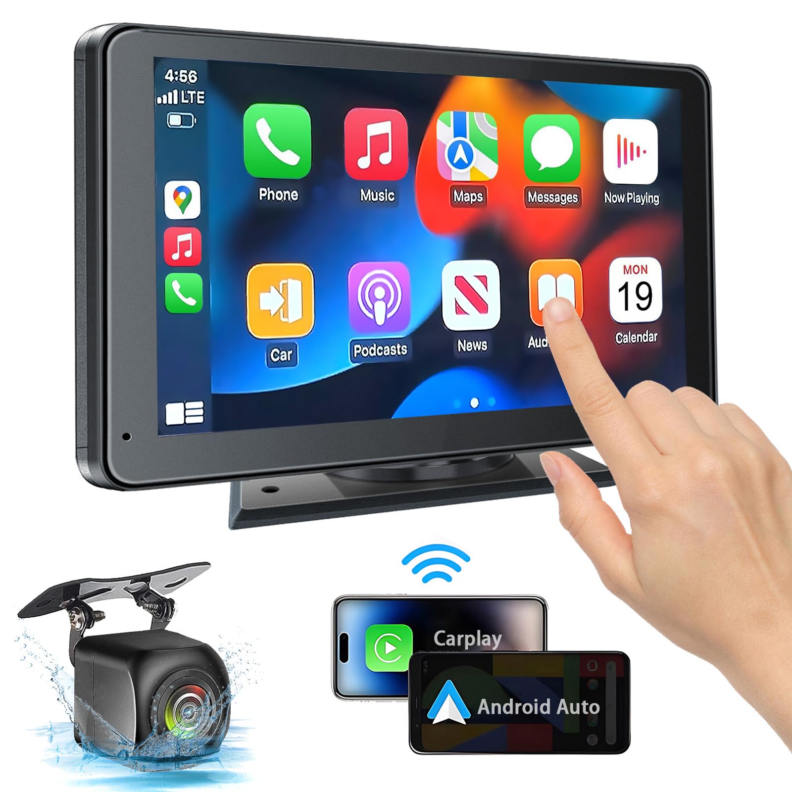 PASLDA 7-inch wireless CarPlay screen for seamless in-car navigation and media.