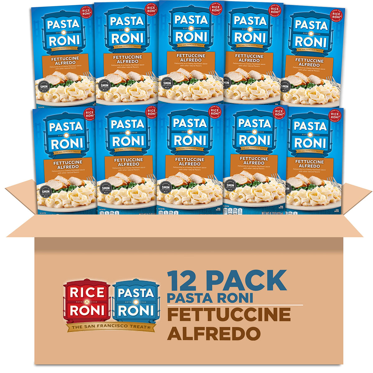 Pasta Roni Garlic Alfredo Fettuccine box displayed, quick weeknight option