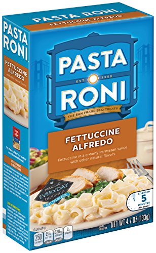 Pasta Roni Garlic Alfredo Fettuccine with chicken added to complete meal