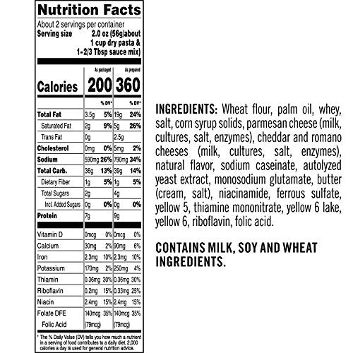 Pasta Roni Garlic Alfredo Fettuccine nutrition label visible on packaging