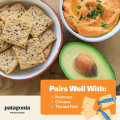 Patagonia Provisions crackers dip-ready with toppings image inviting versatile snacking.