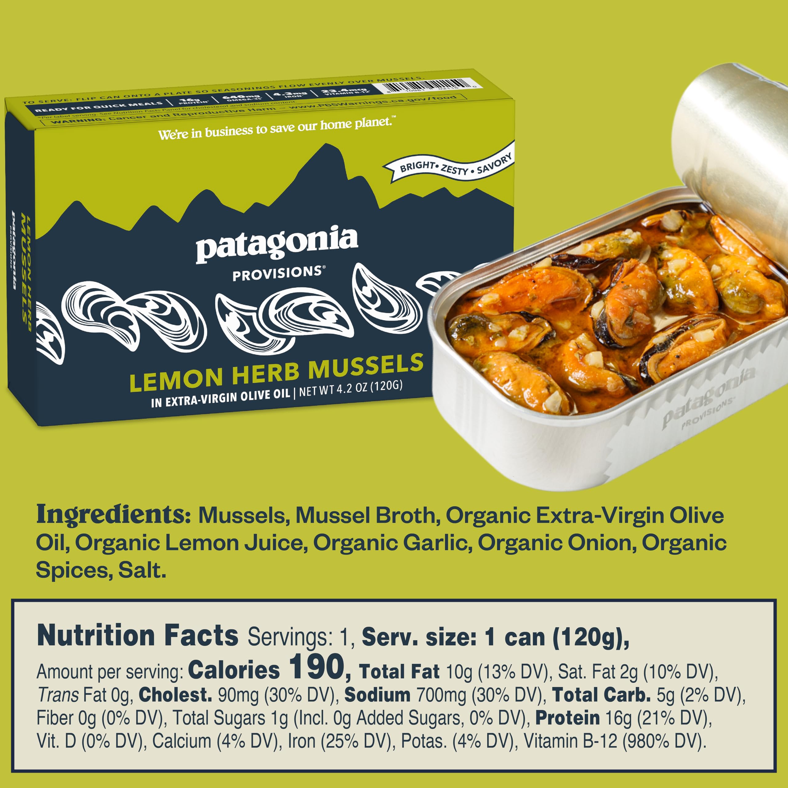 Patagonia Provisions Mussels delivering omega-3s per tin
