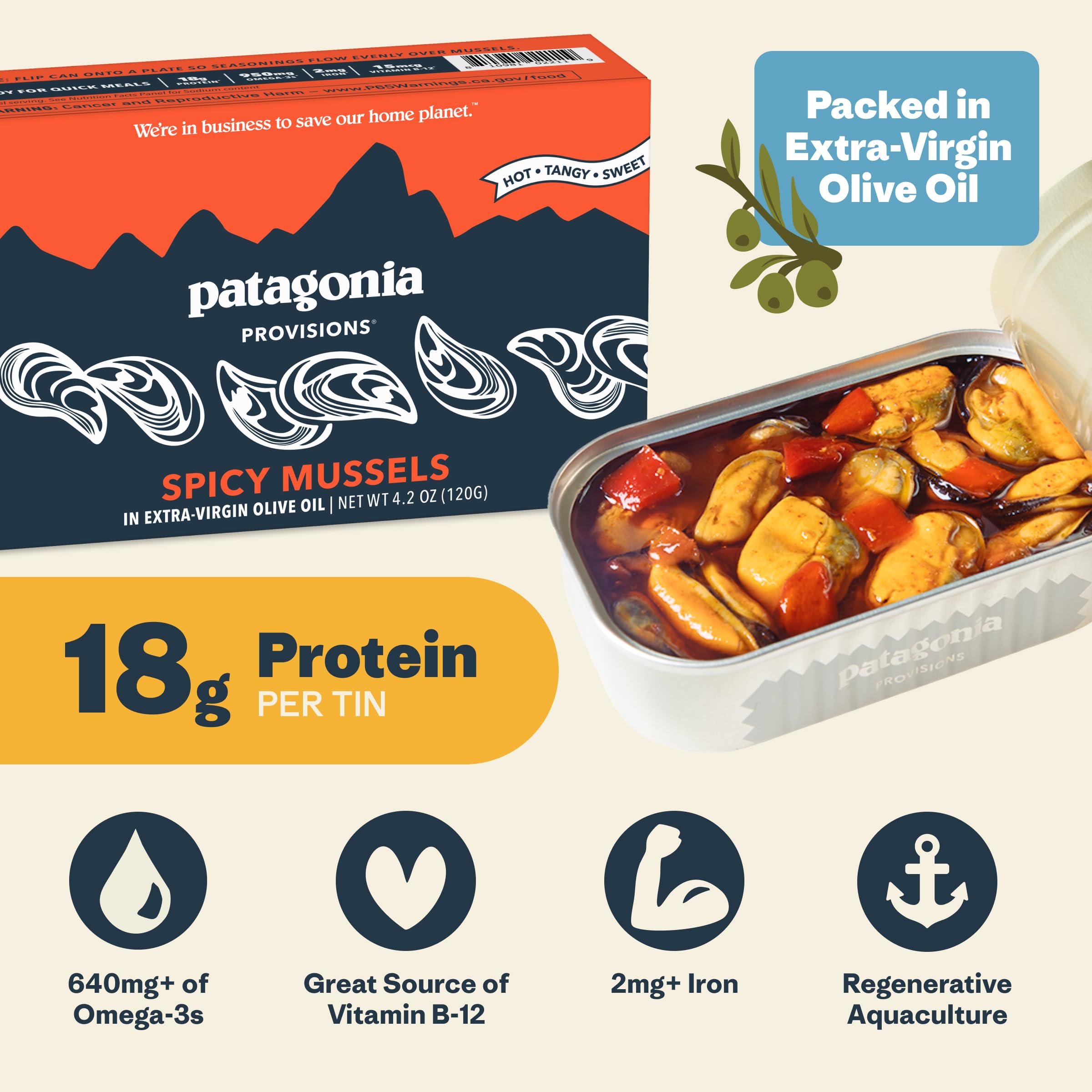 Patagonia Provisions Spicy Mussels being poured with olive oil