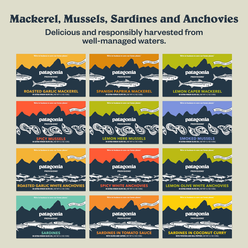 Patagonia Provisions Spicy Mussels packaging displayed for shopping