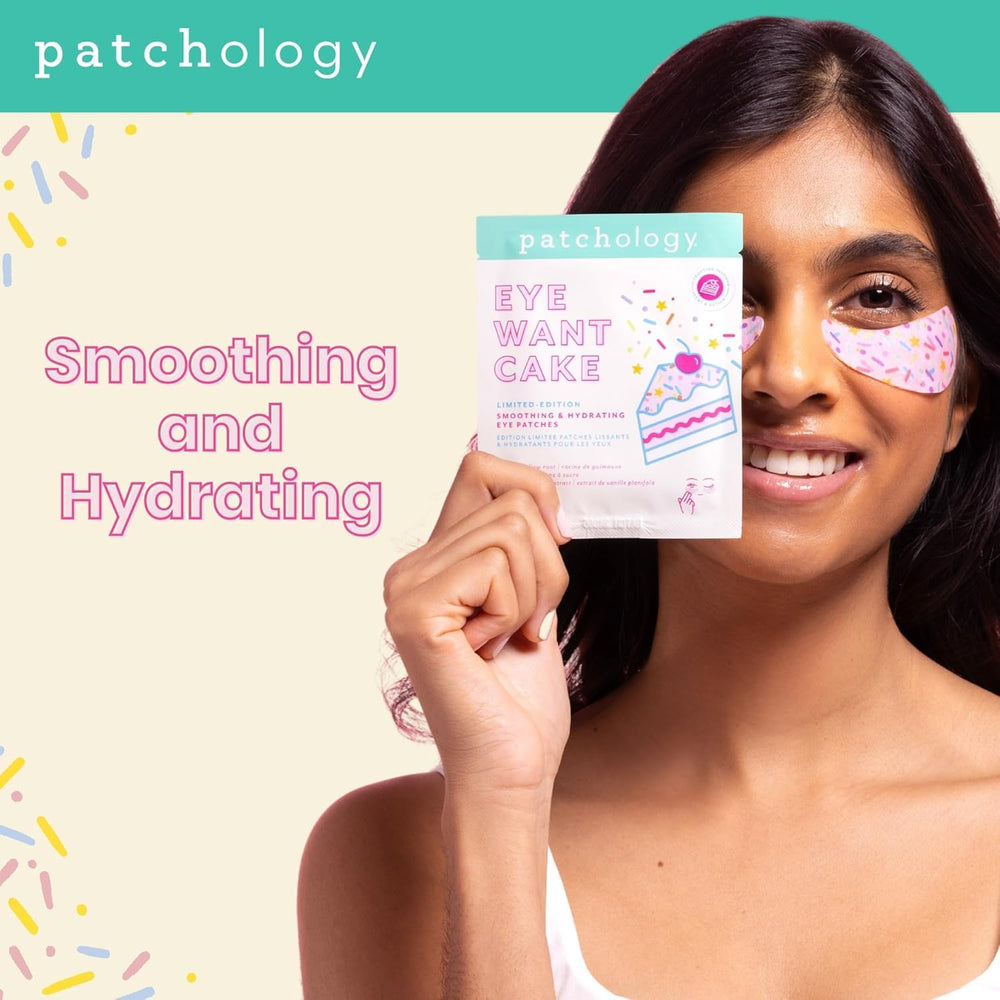 Patchology Eye Want Cake gel texture close-up highlighting soothing, cooling sensation.