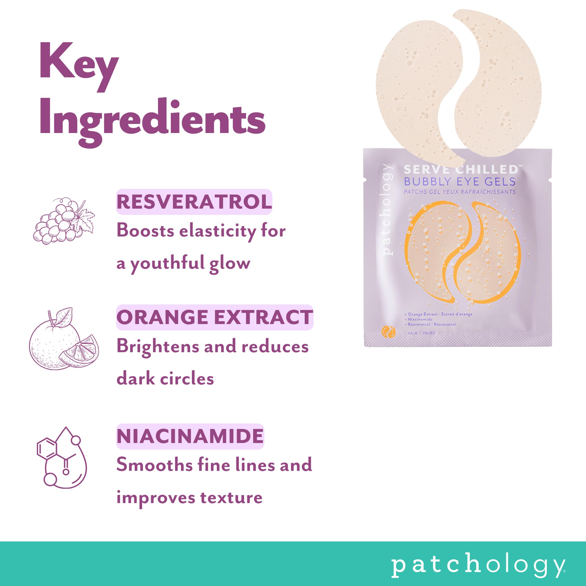 Patchology Resveratrol Hydrating Eye Patches refresh and soften the eye area.