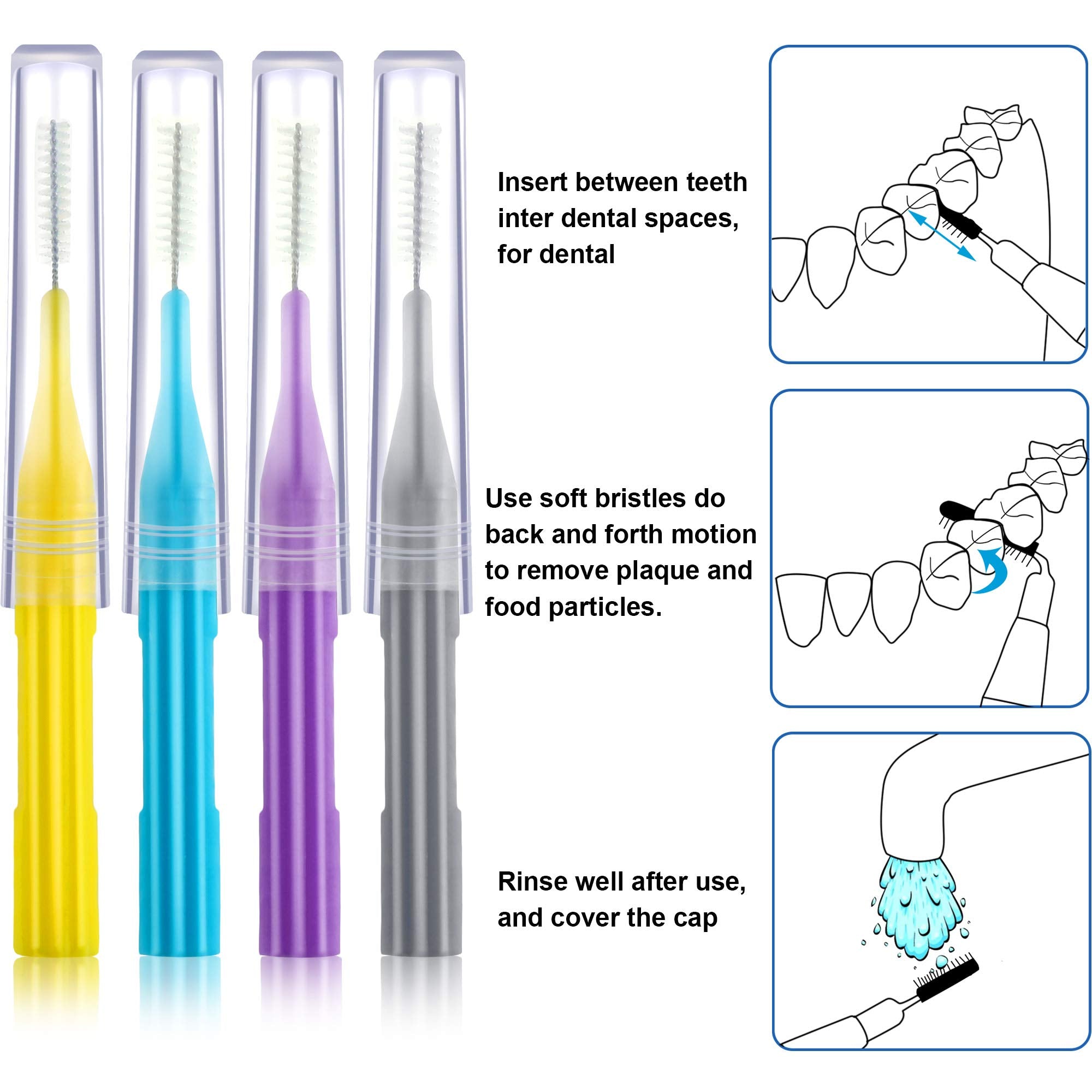Patelai interdental brushes with cap protecting hygiene during travel.