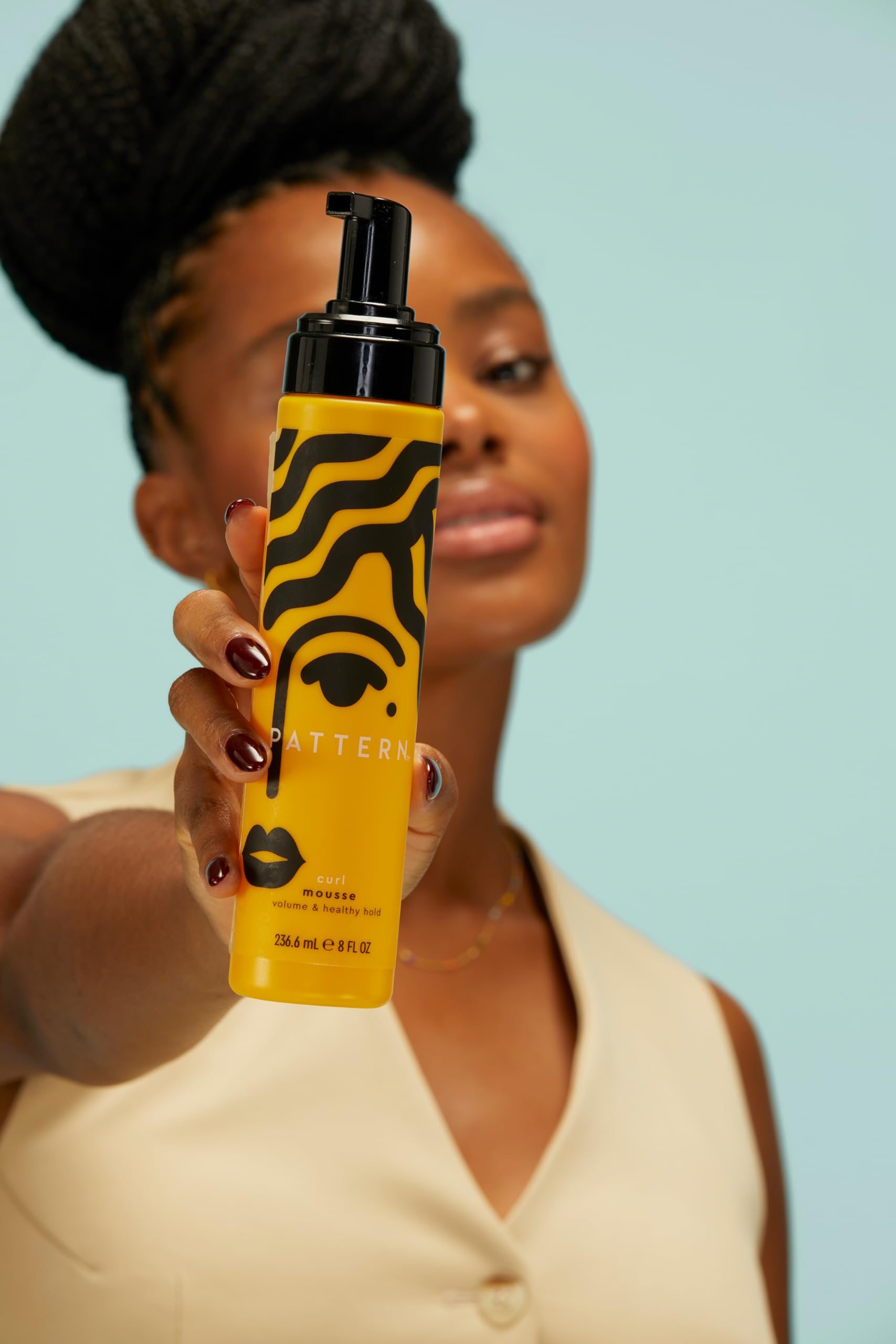 PATTERN Beauty Curl Mousse on defined curls after wash-and-go routine.
