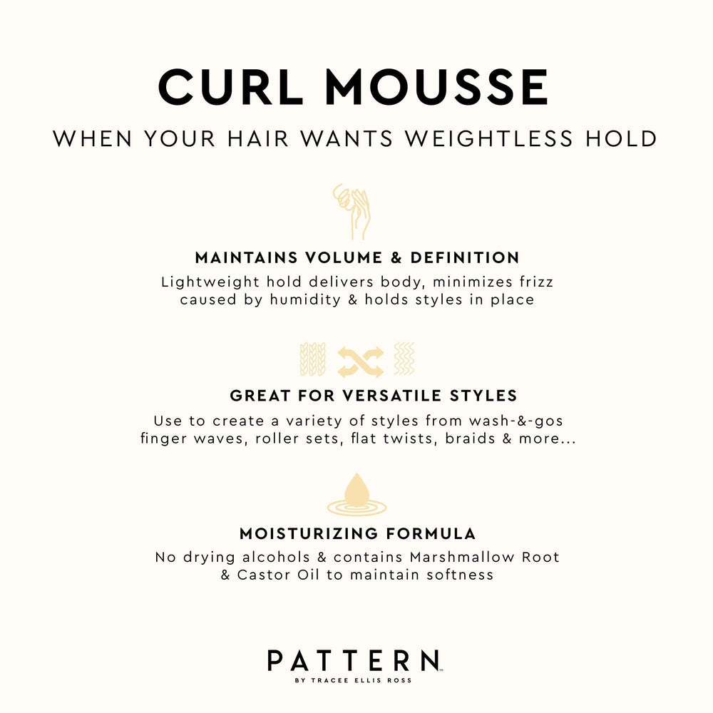 PATTERN Beauty Curl Mousse protective style ready with flake-free hold.