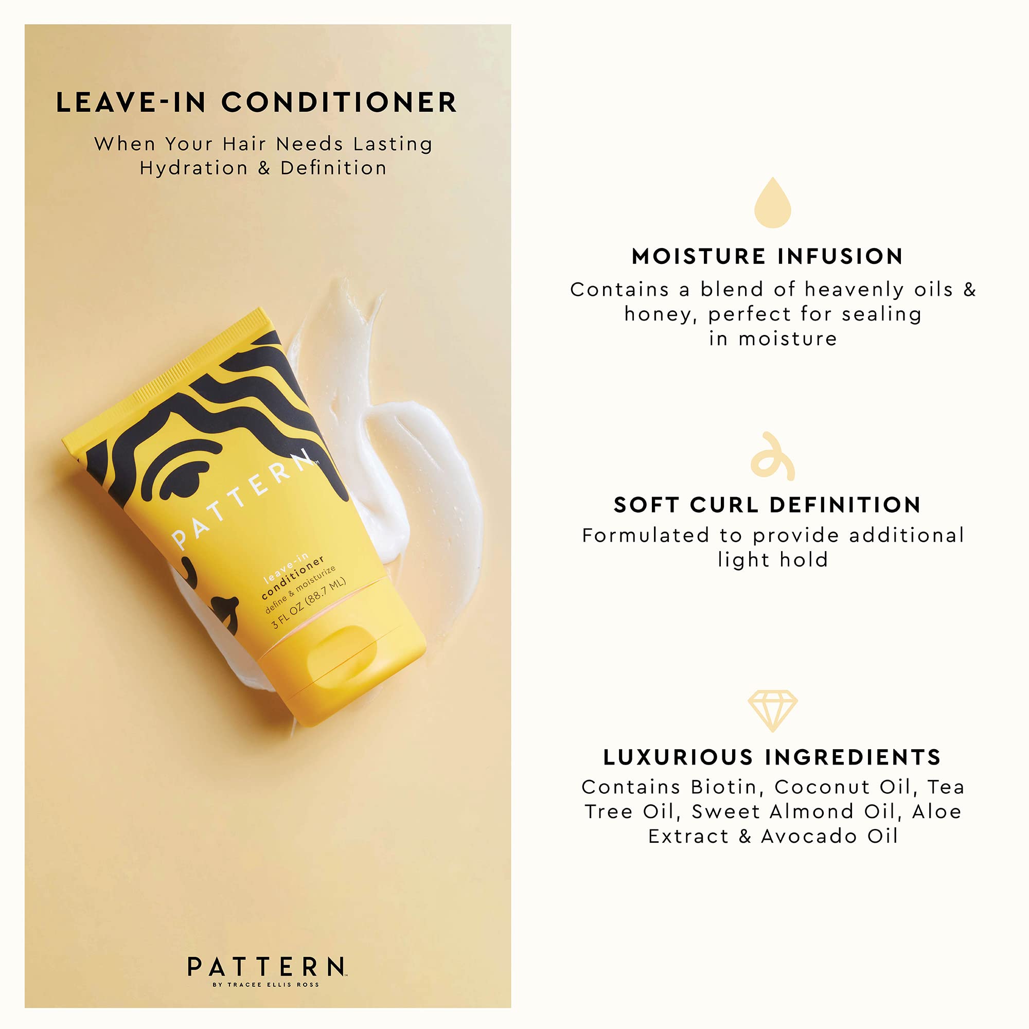 PATTERN Leave-In Conditioner texture close-up shows rich hydration
