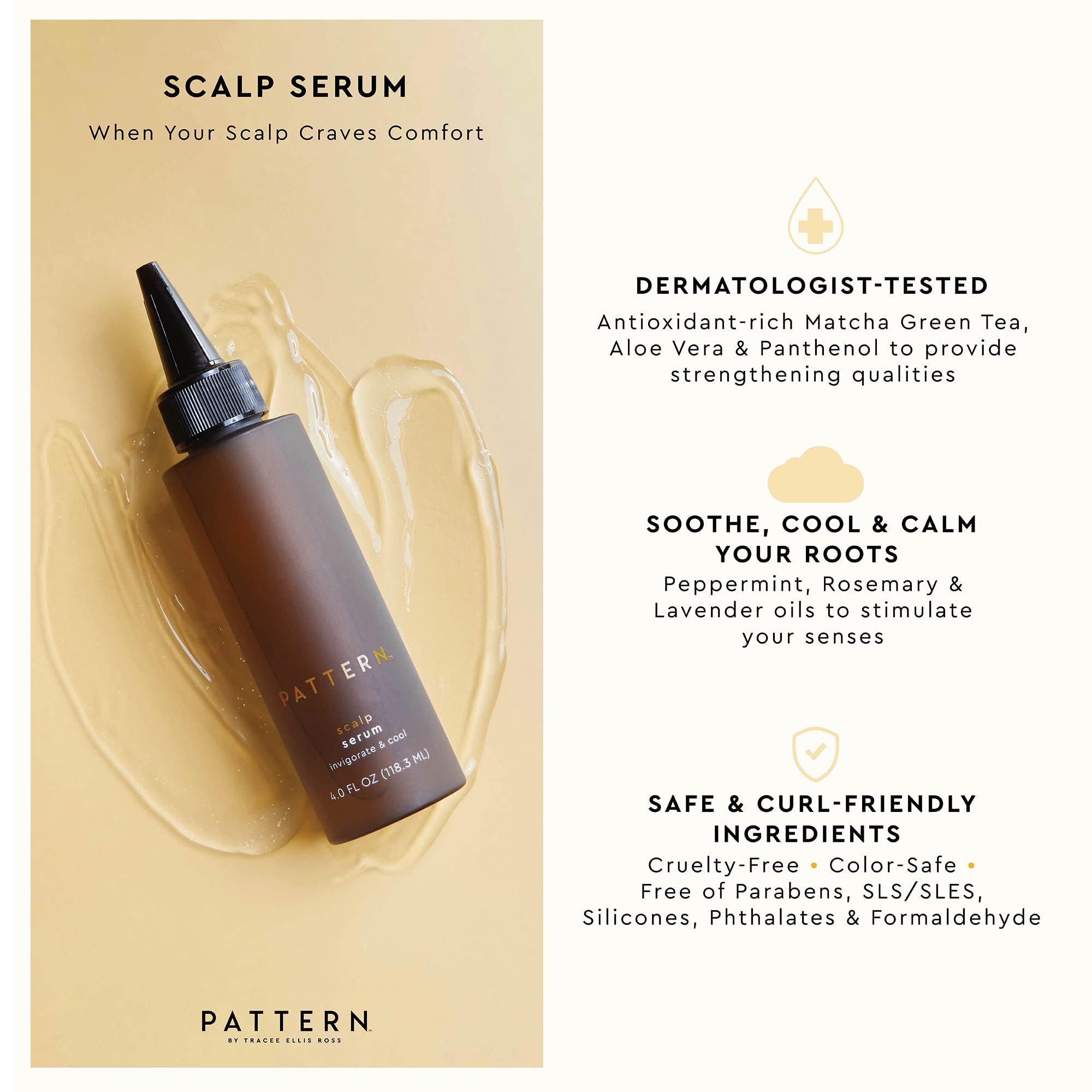 PATTERN Beauty scalp serum bottle closeup highlights moisturizing formula for dryness