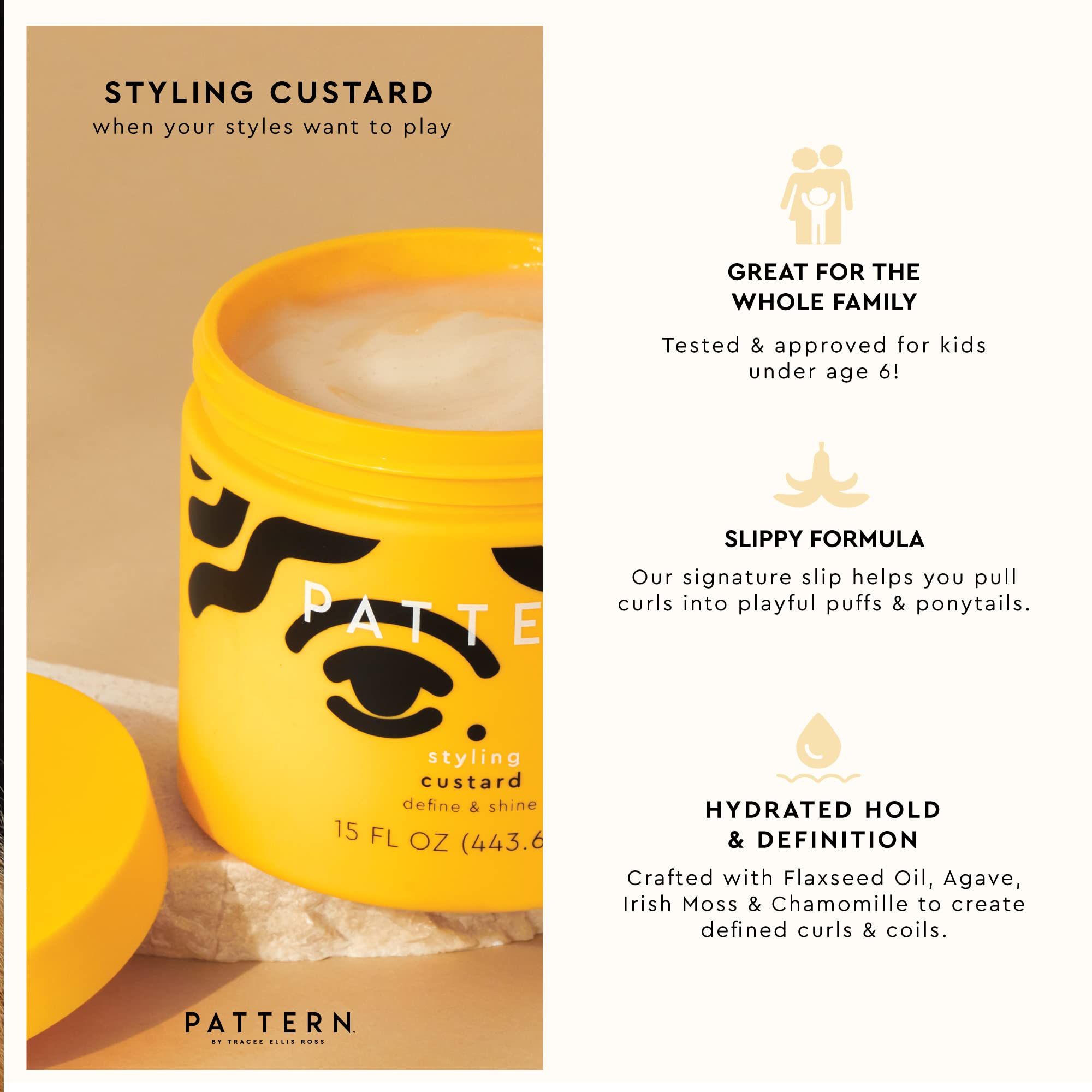 PATTERN Beauty Styling Custard jar closeup shows creamy texture for smooth application.