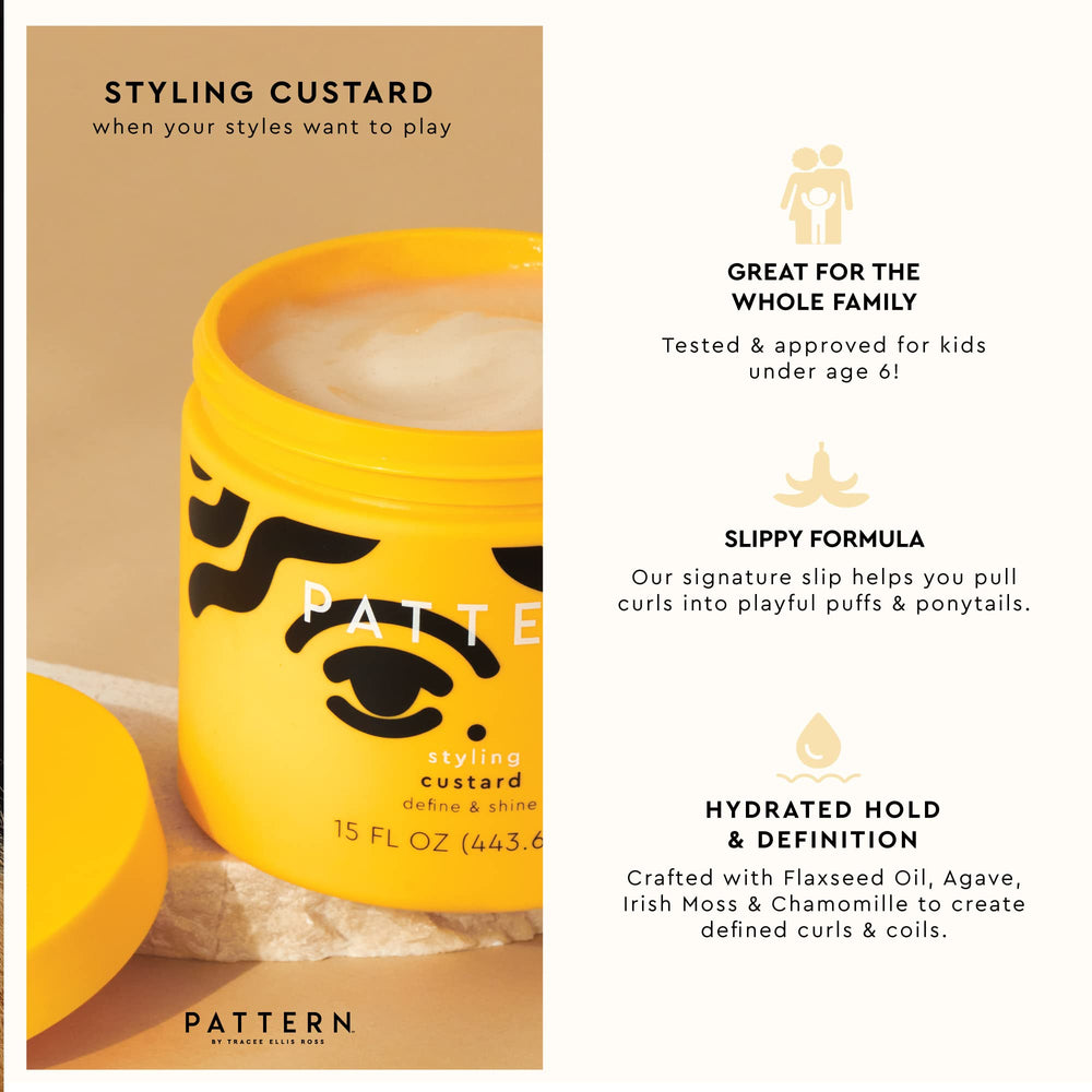 PATTERN Beauty Styling Custard jar closeup shows creamy texture for smooth application.