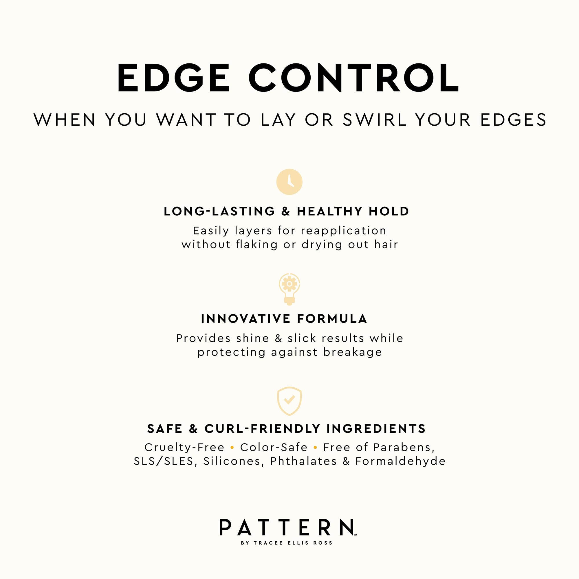 PATTERN Edge Control ingredients label highlighting mango seed extract and natural oils