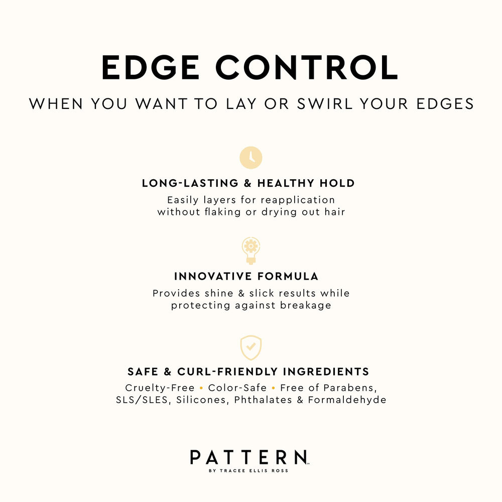 PATTERN Edge Control ingredients label highlighting mango seed extract and natural oils