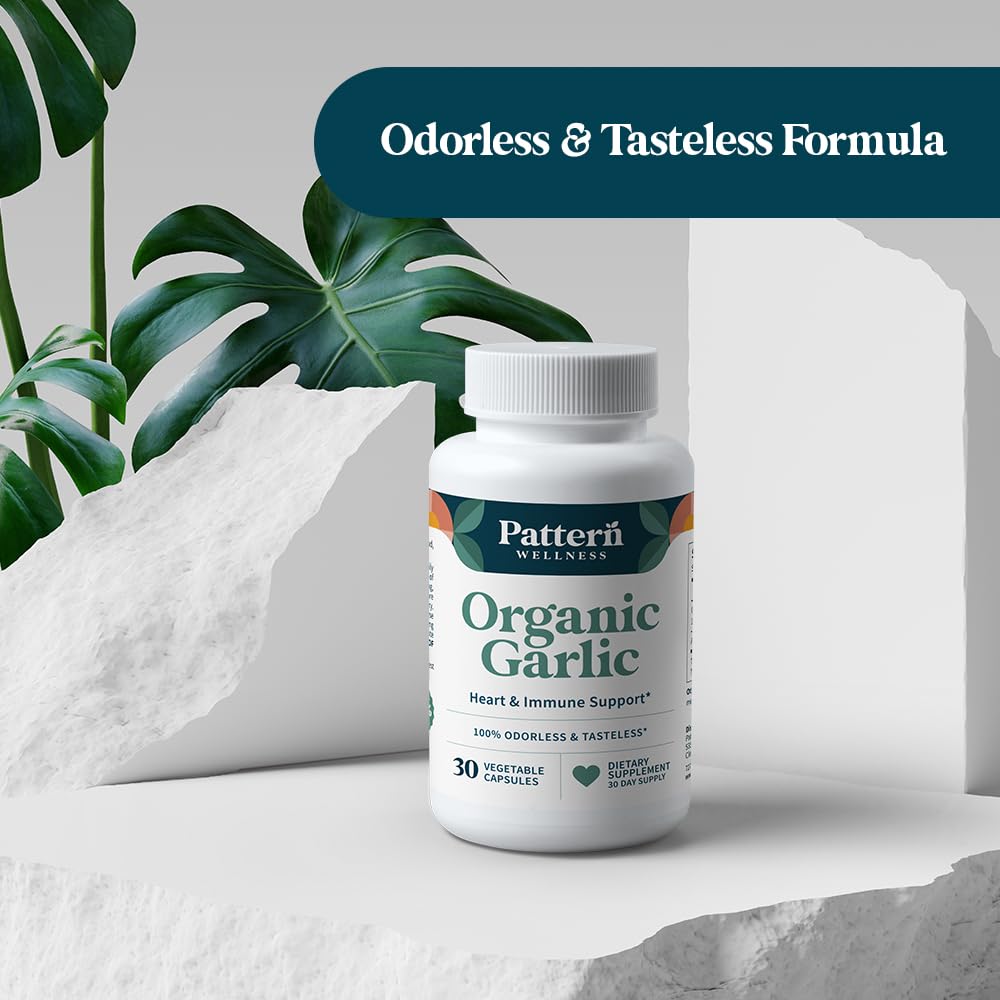 Pattern Wellness vegan gluten-free garlic capsules ideal for plant-based wellness.