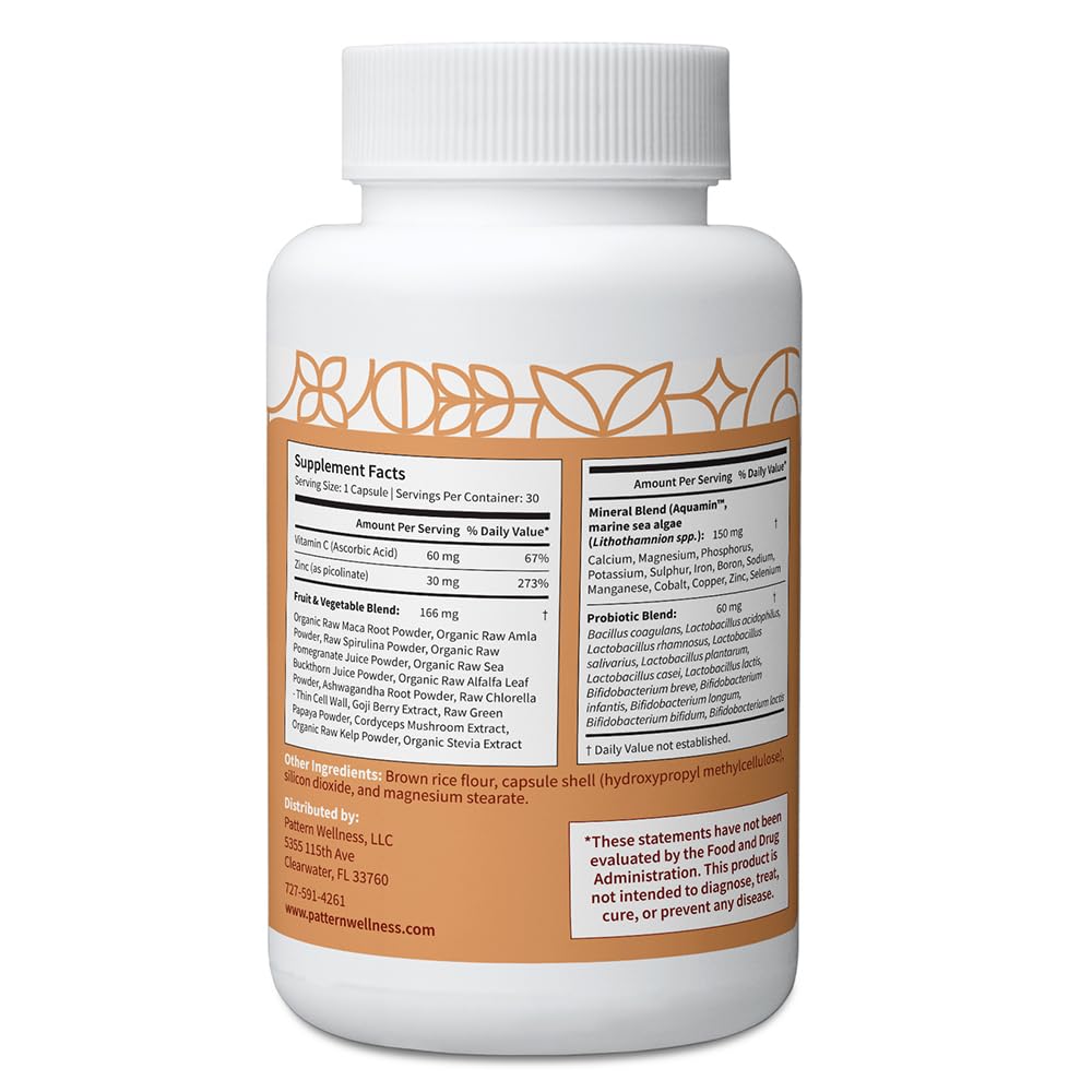 Pattern Wellness Zinc Complex label closeup highlights zinc picolinate.