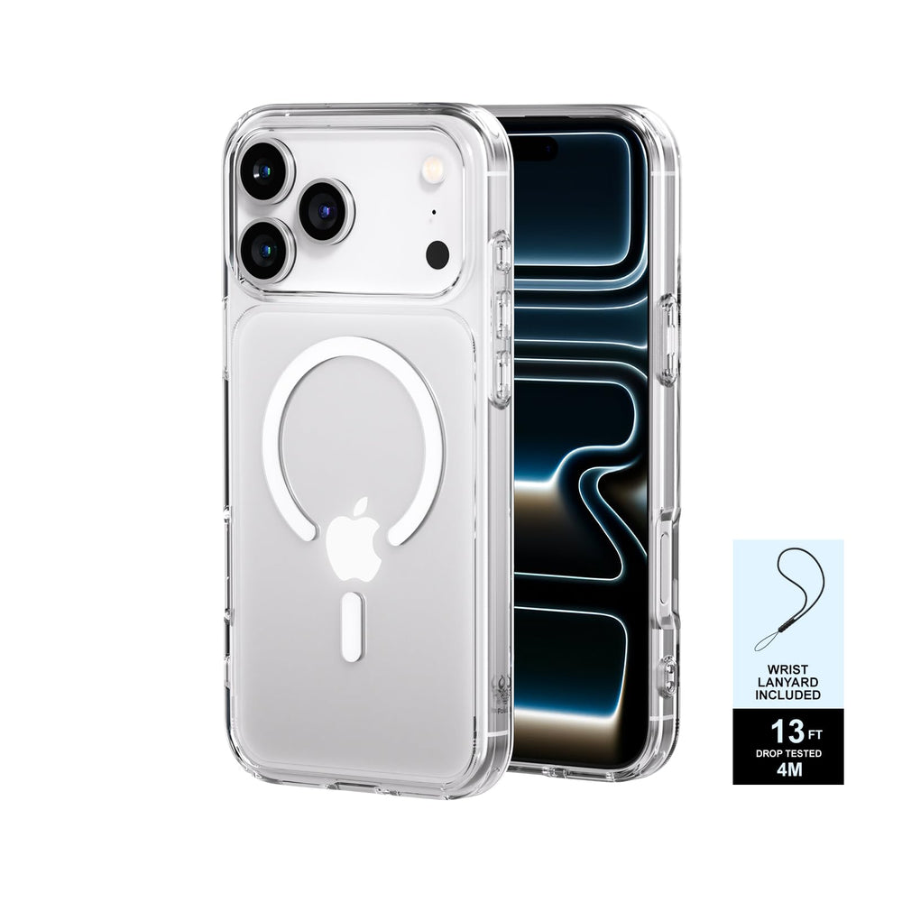 PAUL B Clear Black Case on iPhone 17 Pro Max showing a crystal-clear, slim profile