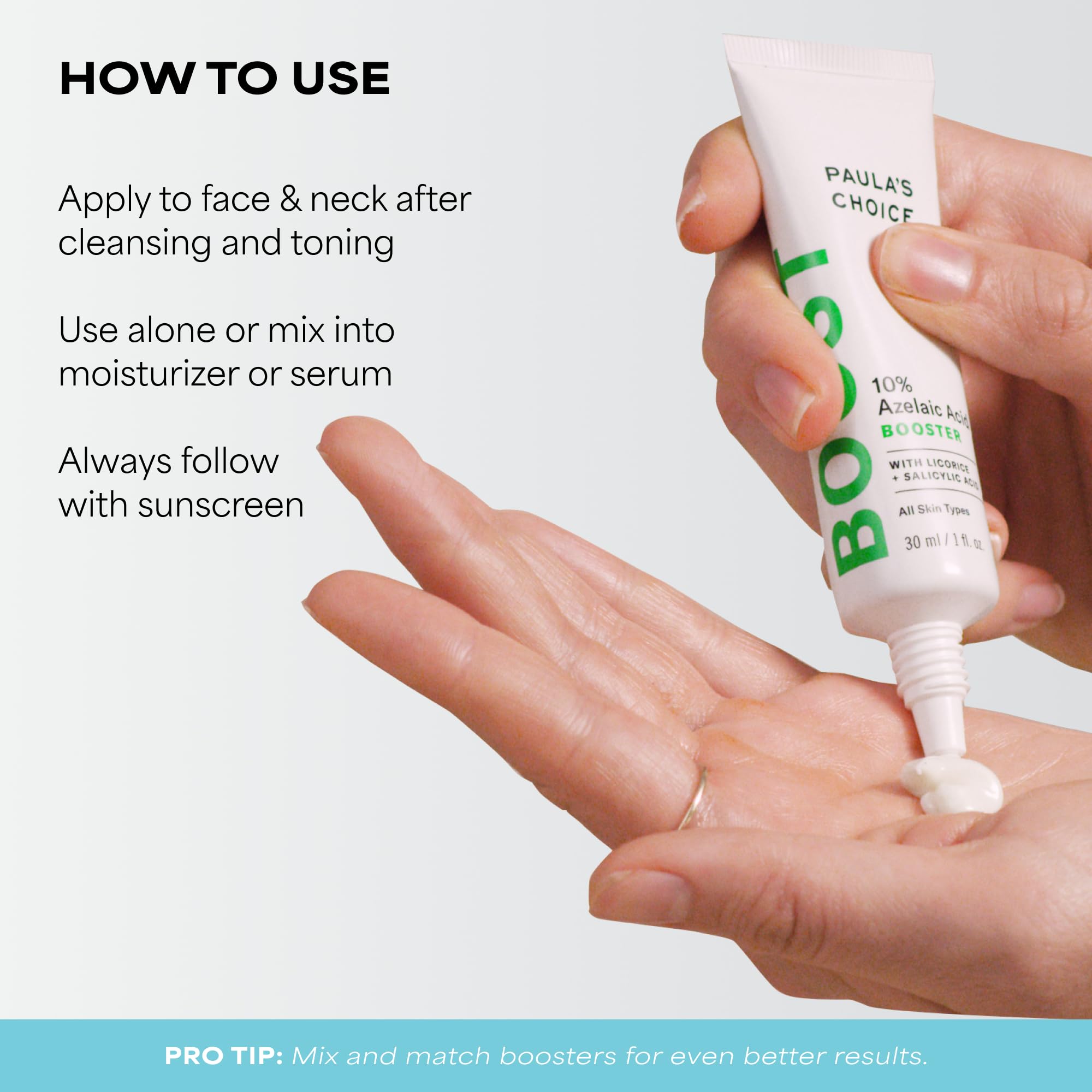 Oil-free texture of Paula's Choice Azelaic Booster emphasizes non-greasy finish