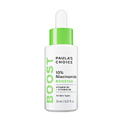 Paula's Choice Boost serum bottle with 10% niacinamide for pore refinement and even tone.