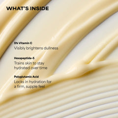 Ingredient panel lists 5% stabilized vitamin C and squalane