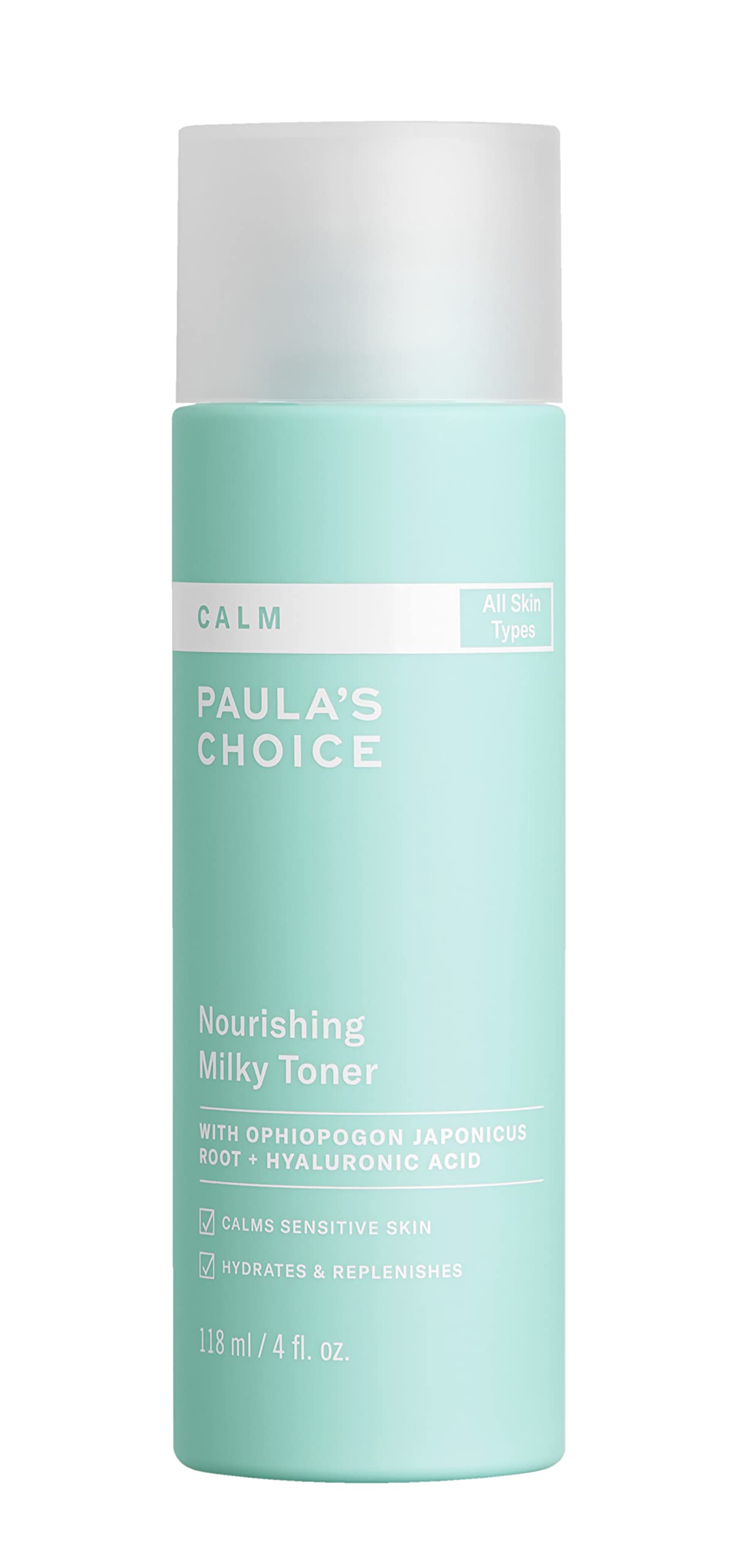 Paula's Choice Calm Nourishing Milky Toner bottle for gentle hydration after cleansing