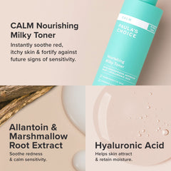 Paula's Choice Calm Nourishing Milky Toner ingredient swatch highlights calming plant extracts